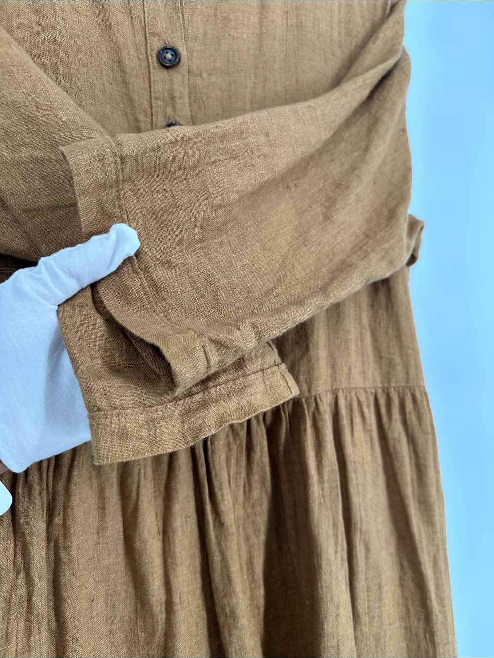 PYNE & SMITH European Flax Linen No.14 Full Length Pocket Dress Caramel Size L - Picture 8 of 16